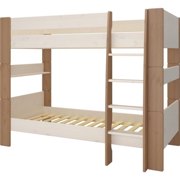 Voor kinderen stapelbed 90 x 200 cm - Whitewash/grijs/bruin
