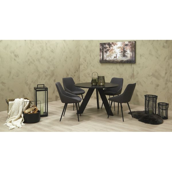 Table à manger ronde Fiona Ø120 cm en placage chêne teinté noir Table à manger ronde Fiona Ø120 cm en placage chêne teinté noir