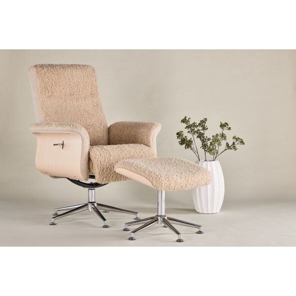 Fåtölj med fotpall - Beige / Whitewash Fåtölj med fotpall - Beige / Whitewash