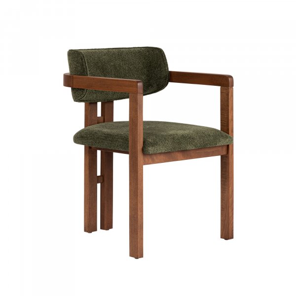 Karmstol Torpin i gr�n chenille och valn�t