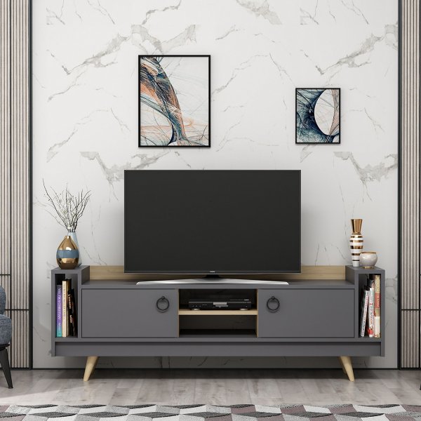 Banc multimédia Tyler - Anthracite/chêne Banc multimédia Tyler - Anthracite/chêne