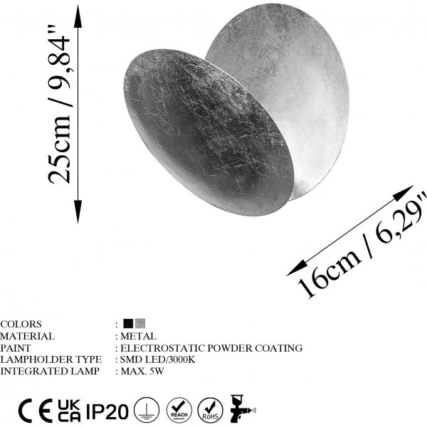 Yosma wandlamp - Zilver