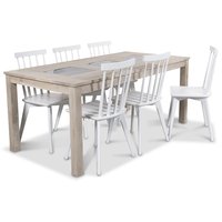 Jasmine matgrupp med bord i whitewash och 6 st vita Linköping Pinnstolar Jasmine matgrupp med bord i whitewash och 6 st vita Linköping Pinnstolar