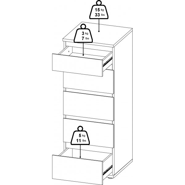Nova slank dressoir met 5 laden - Wit + Meubelpoten Nova slank dressoir met 5 laden - Wit + Meubelpoten