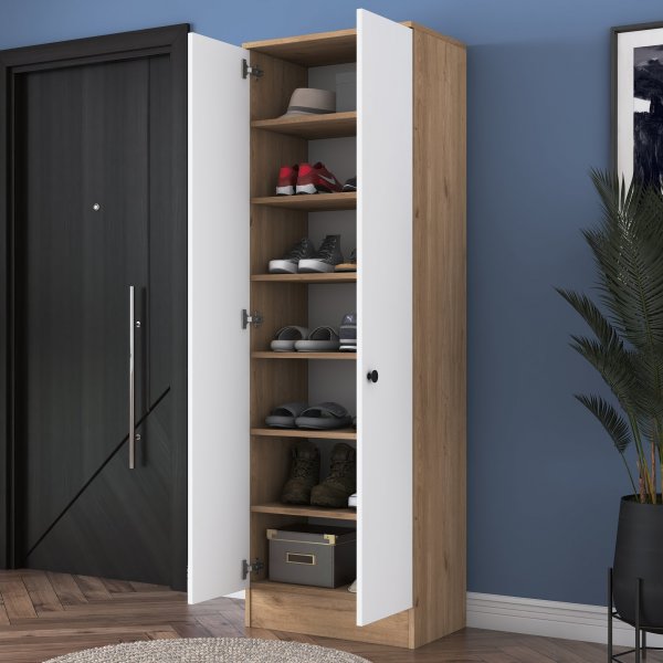 Armoire Mendy 60 cm - Noyer/blanc