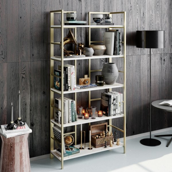 Tinleys bokhylla - Guld/vit