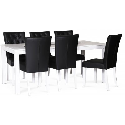 Milla matgrupp; matbord 180x90 cm med 6 st Crocket matstolar i svart PU