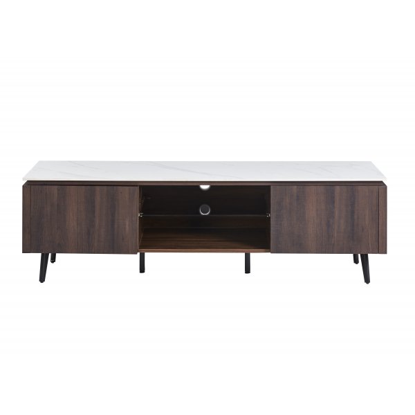 Salvador tv-bänk med förvaring 160 cm lång - Marmor / mörkbrun Salvador tv-bänk med förvaring 160 cm lång - Marmor / mörkbrun