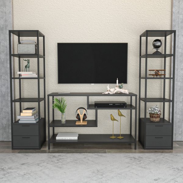 Robbins TV-bänk med hyllor - Svart/antracit Robbins TV-bänk med hyllor - Svart/antracit