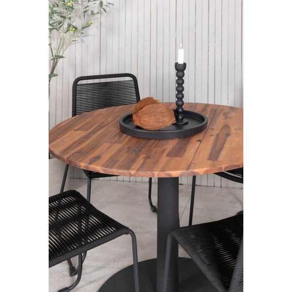 Cot utematgrupp med 4 st Lindos stolar - Svart/Natur