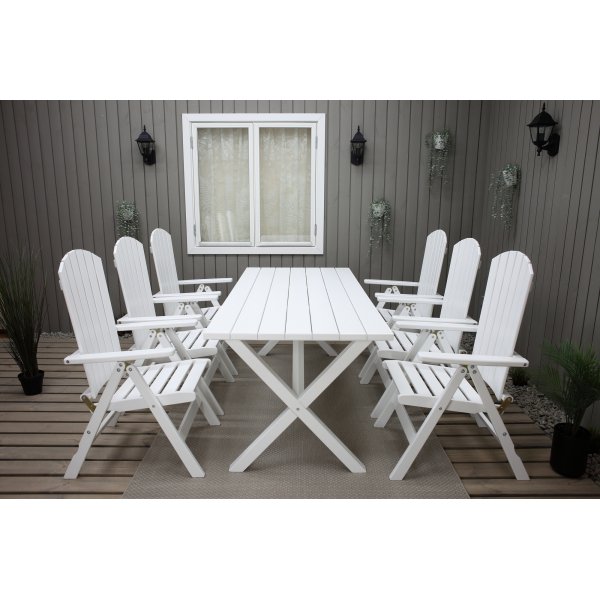 Scottsdale buitengroepstafel 190 cm incl. 6 Kungshamn positiestoelen - Wit Scottsdale buitengroepstafel 190 cm incl. 6 Kungshamn positiestoelen - Wit