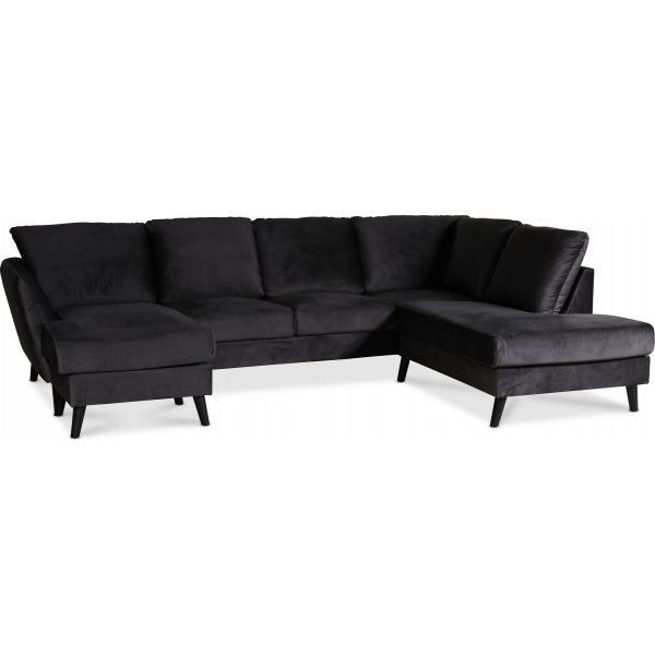 Country U-soffa med ppet avslut hger - Antracitgr (sammet) + Mbeltassar