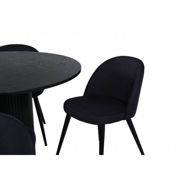 Bianca Matgrupp runt svart matbord med 4 st Velvet svart stolar