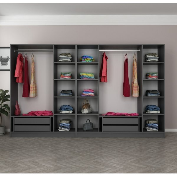 Cikani garderob med spegeldrrar, 315x52x210 cm - Antracit