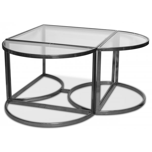 Prins soffbord och sidobord set om 3 bord - Silver/Glas + Möbeltassar Prins soffbord och sidobord set om 3 bord - Silver/Glas + Möbeltassar