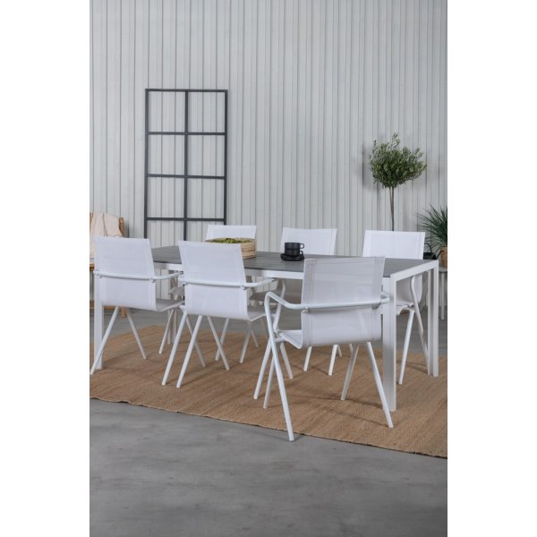 Break utematgrupp med 6 st Alina stolar - Grå/Vit Break utematgrupp med 6 st Alina stolar - Grå/Vit