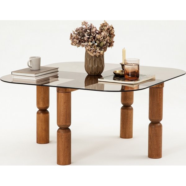 Table basse Kei 80 x 80 cm - Noyer/bronze