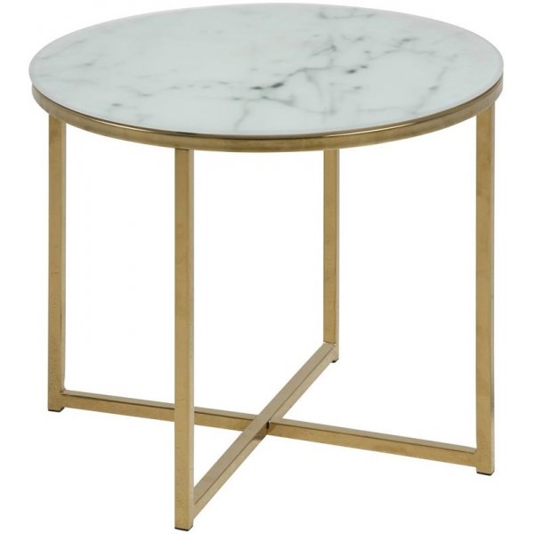 Alisma sidobord 50 cm - Vit marmor/guld