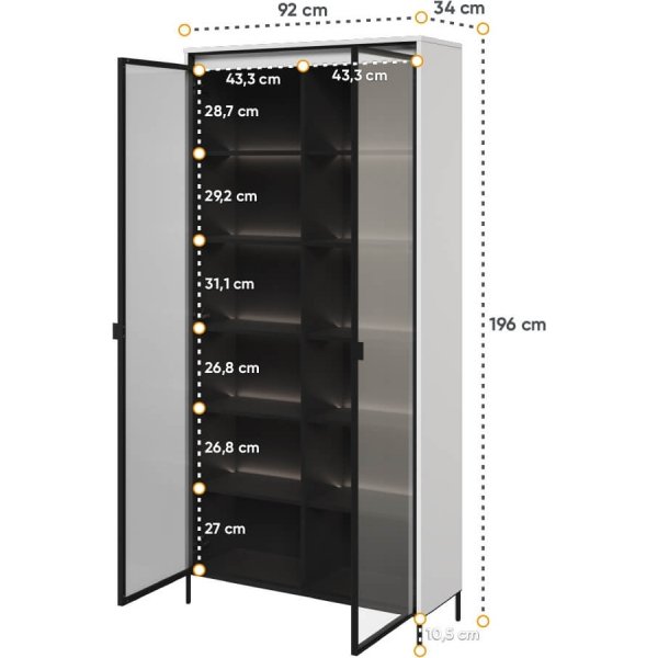 Trend vitrinekast H196 cm - Wit/zwart