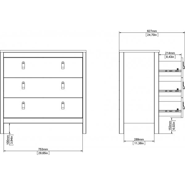 Madrid dressoir met 3 laden - Zwart Madrid dressoir met 3 laden - Zwart