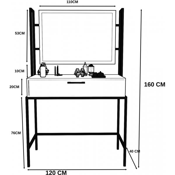 Contempo sminkbord 120 x 40 cm - Svart