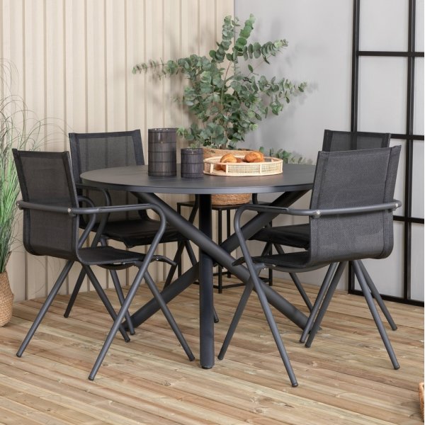 Groupe de repas extrieur Alma avec 4 chaises Alina - Noir
