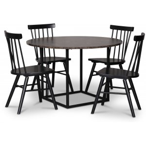 Groupe de salle  manger Sintorp, table  manger ronde 115 cm avec 4 chaises en porte--faux noires Orust - Marbre marron (Stra + Dtachant pour meubles