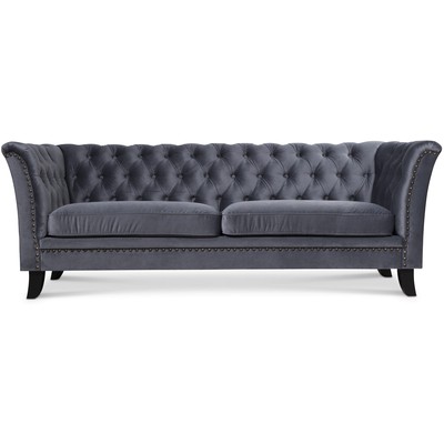 Milton Chesterfield 3-sits soffa - Grå sammet + Fläckborttagare för möbler