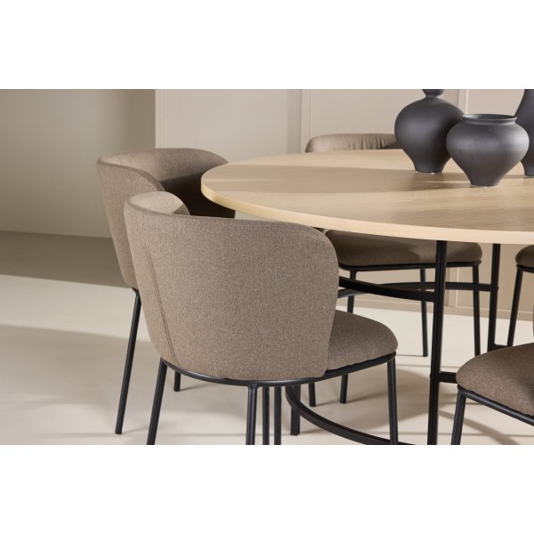 Matbord Copenhagen med 6 st Edina stolar - Brun/svart/whitewash + 6.00 x Stolsdyna