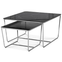 Stella Satsbord - Svart marmorerat glas / Kromat underrede Stella Satsbord - Svart marmorerat glas / Kromat underrede
