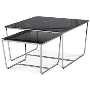 Table d'appoint Stella 75 x 75 cm - Verre marbr noir / Pitement chrome