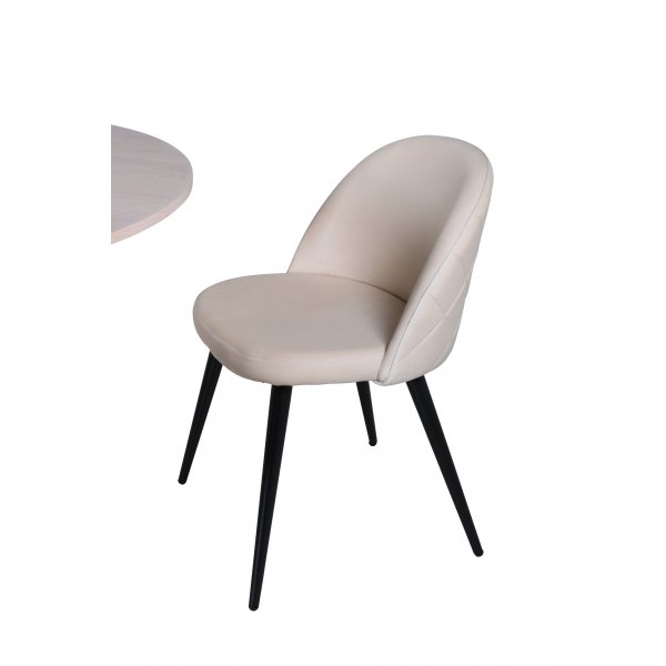 Bianca Matgrupp runt vitputsat matbord med 4 st Velvet beige stolar