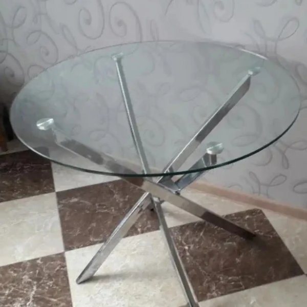 Chromen tafel met glazen blad 90 cm + Meubelpoten