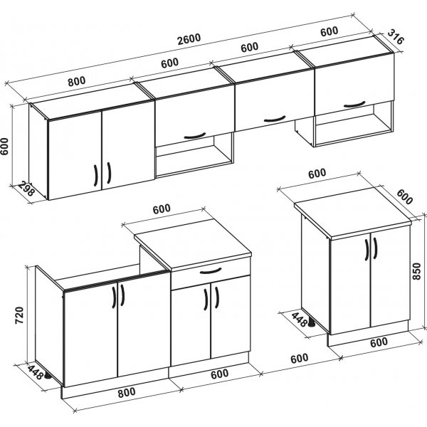 Viola complete keuken 260 cm - Wit/sonoma eik/beige