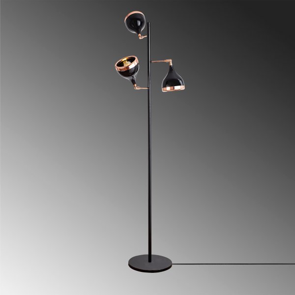 Lampadaire Yildo 3 - Noir/cuivre
