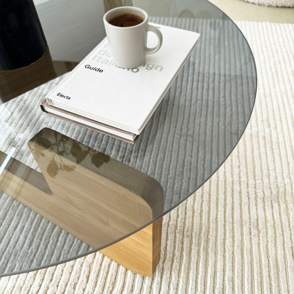 Table basse Mia Ø75 cm - Chêne/verre fumé Table basse Mia Ø75 cm - Chêne/verre fumé