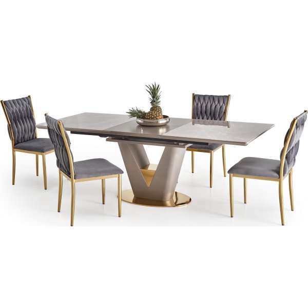 Table à manger Valentino 160-220 x 90 cm - Marbre gris/gris clair/or Table à manger Valentino 160-220 x 90 cm - Marbre gris/gris clair/or