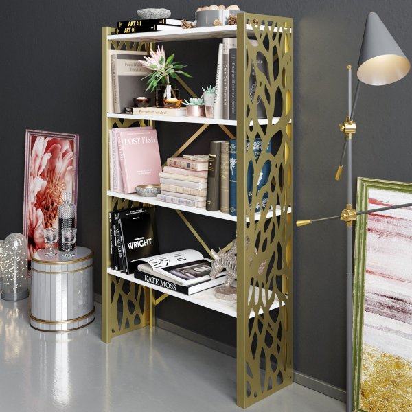 Tonga bokhylla - Guld/vit