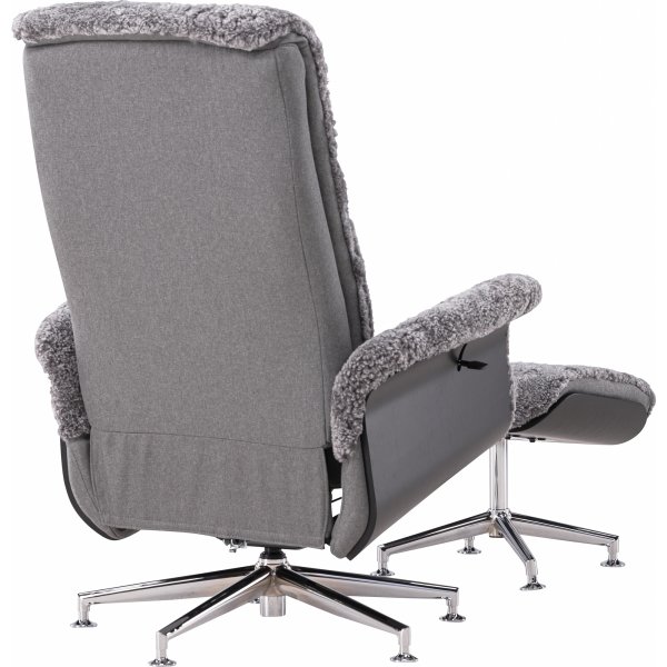 Ulla f�t�lj med fotpall i f�rskinn - Gr� / Svartbets / Krom + Textilreng�ring f�r m�bler