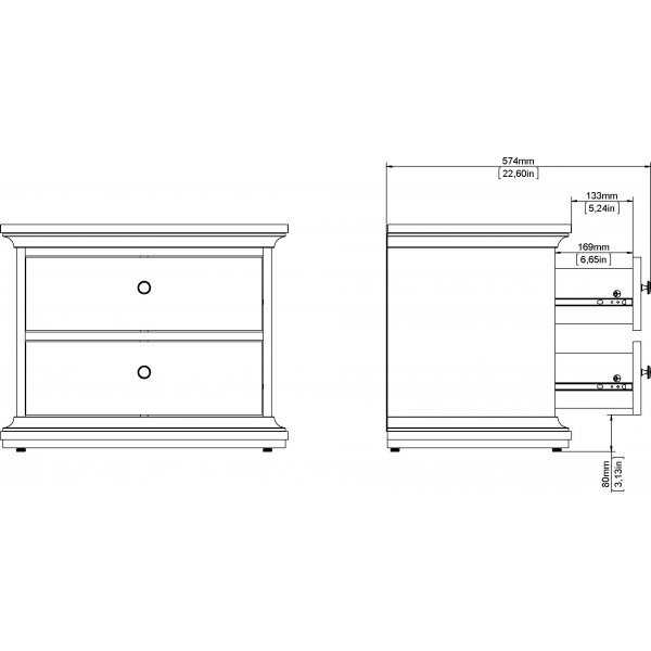 Paris nachtkastje met 2 lades - Wit Paris nachtkastje met 2 lades - Wit