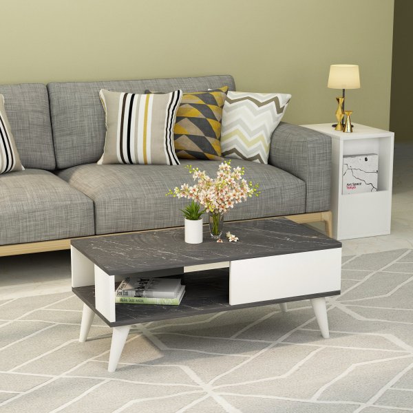 Table basse Saul 90 x 45 cm - Noir/blanc