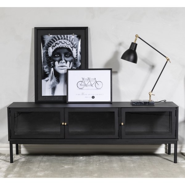 Revel svart TV-bänk med mässingshandtag Revel svart TV-bänk med mässingshandtag