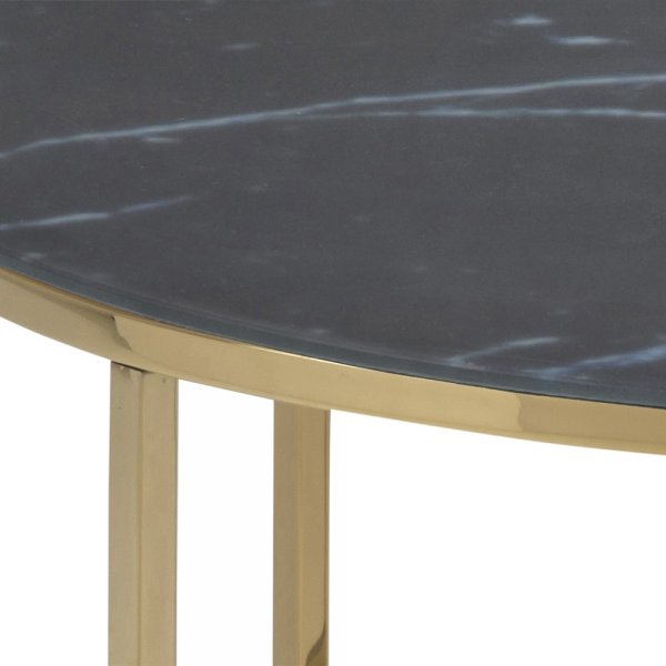 Table basse ronde Alisma pieds dorés Ø80 cm - Verre marbre noir Table basse ronde Alisma pieds dorés Ø80 cm - Verre marbre noir
