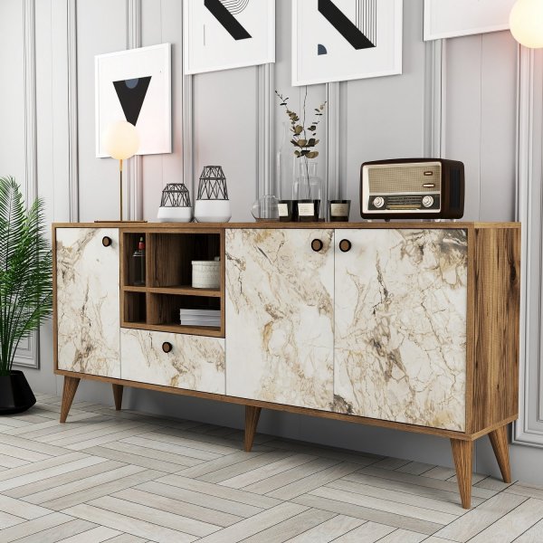 Nappa dressoir - Wit marmer/notenhout Nappa dressoir - Wit marmer/notenhout