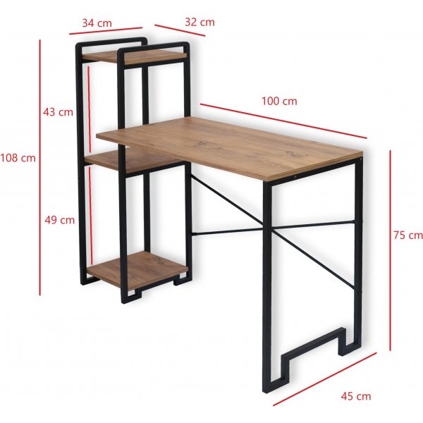 Bureau  domicile 132 x 45 cm - Pin/noir