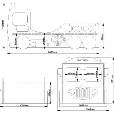 Barnsng brandbil Alfons 90 x 190 cm + Trafikmatta