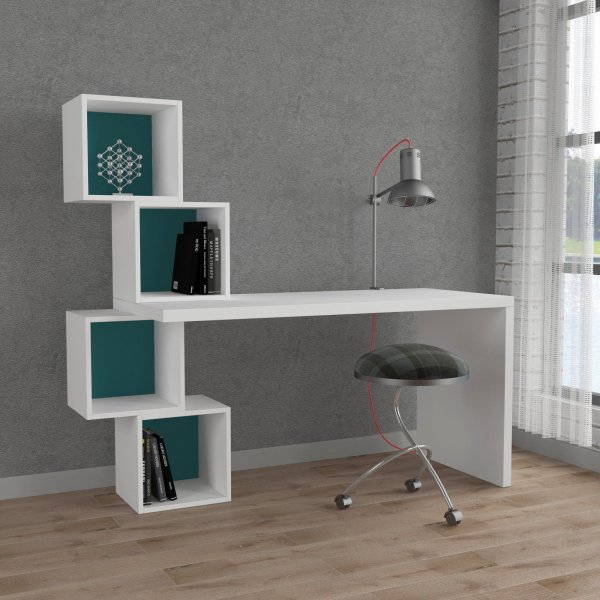 Balance skrivbord 157,5x60 cm - Vit/turkos