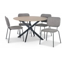 Hogrän matgrupp Ø120 cm bord i ljust trä + 4 st Lokrume grå stolar