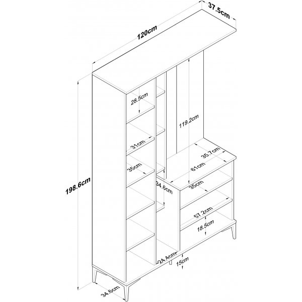 Meuble d\\\'entrée Esa 120 x 37,5 x 198,6 cm - Noyer/blanc Meuble d\\\'entrée Esa 120 x 37,5 x 198,6 cm - Noyer/blanc