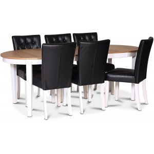 Groupe repas Fr 160/210x90 incl. 6 Chaises noires Crocket - Blanc/Chne